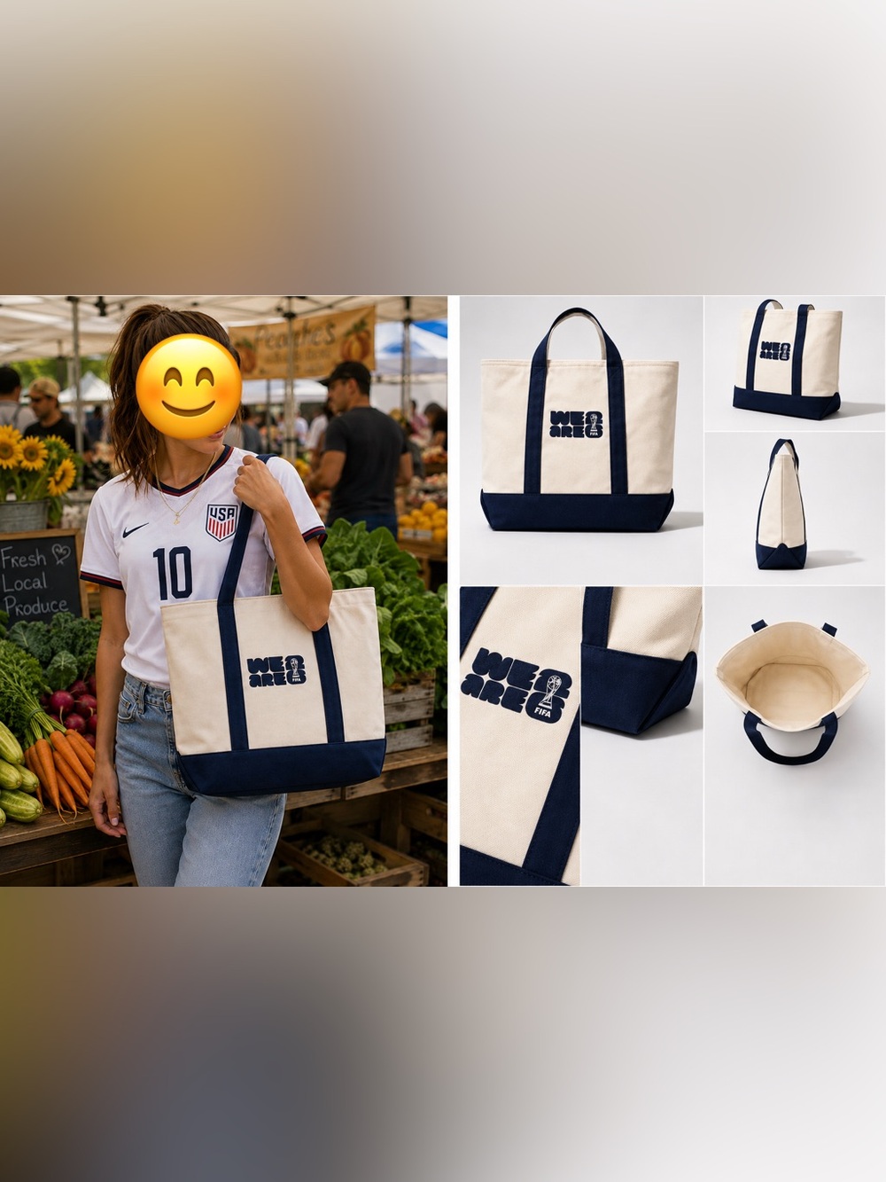 “We Are 26” Sturdy Canvas Tote Bag - Navy & Cream | Very Strong Bag